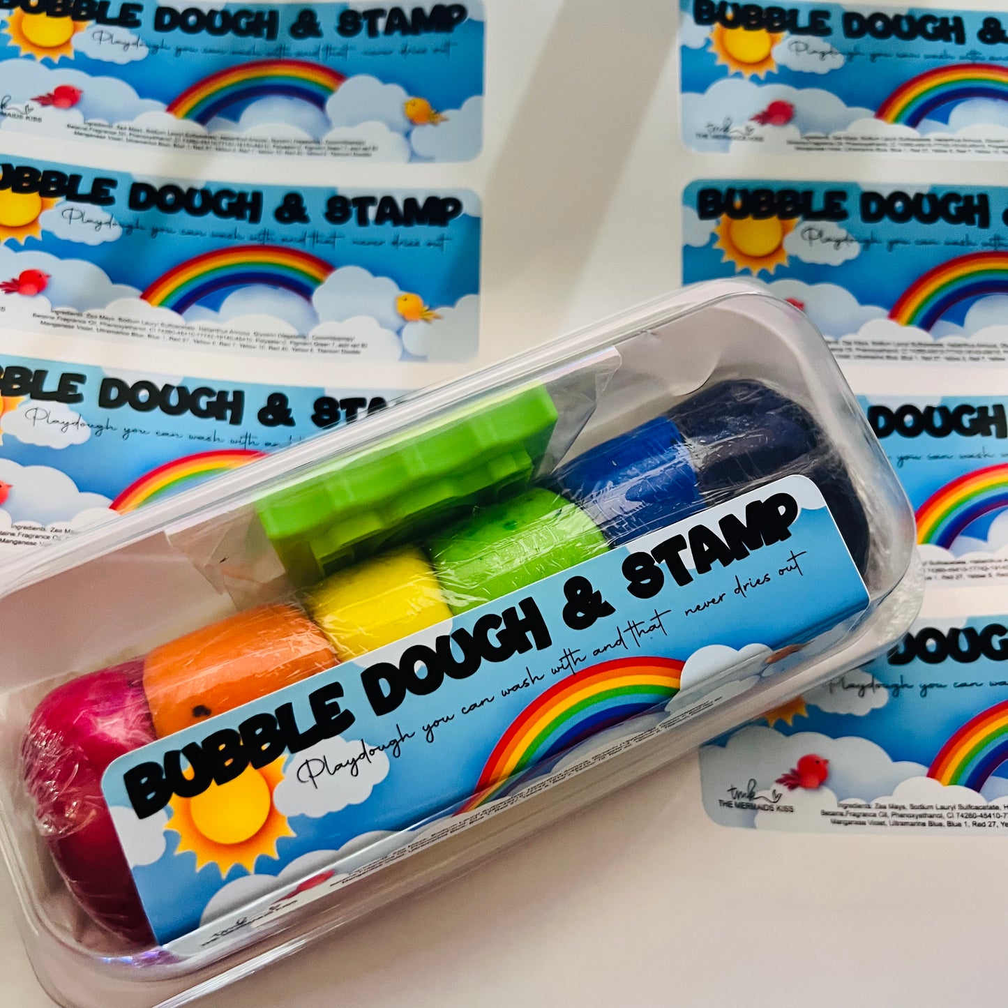 Bubble Dough RETAIL Rainbow Mix 360gm total @ 60gm each colour plus soap stamp
